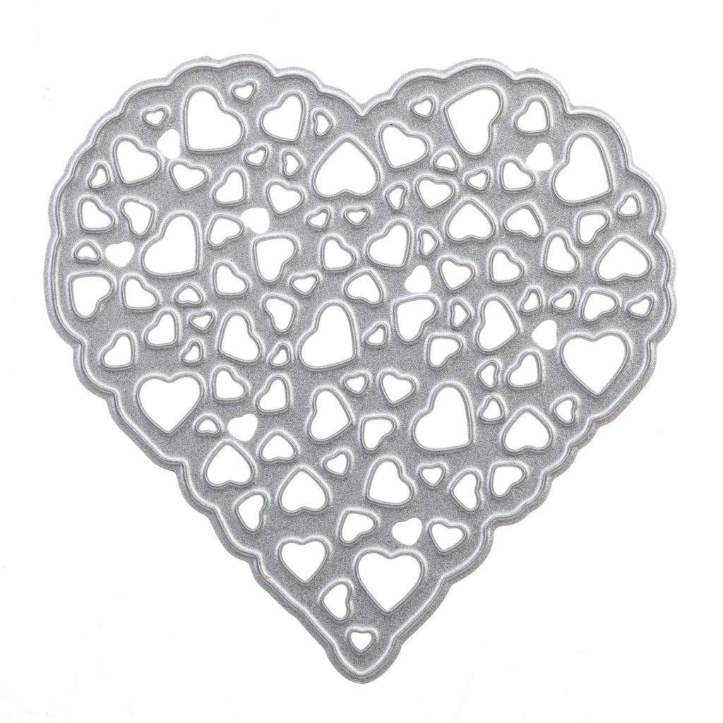 Ein Bild einer Stanzschablone Großes Herz mit kleinen inneren Herzen von Stanzenshop.de, erstellt mit der Stanzen-Technologie, auf weißem Hintergrund.