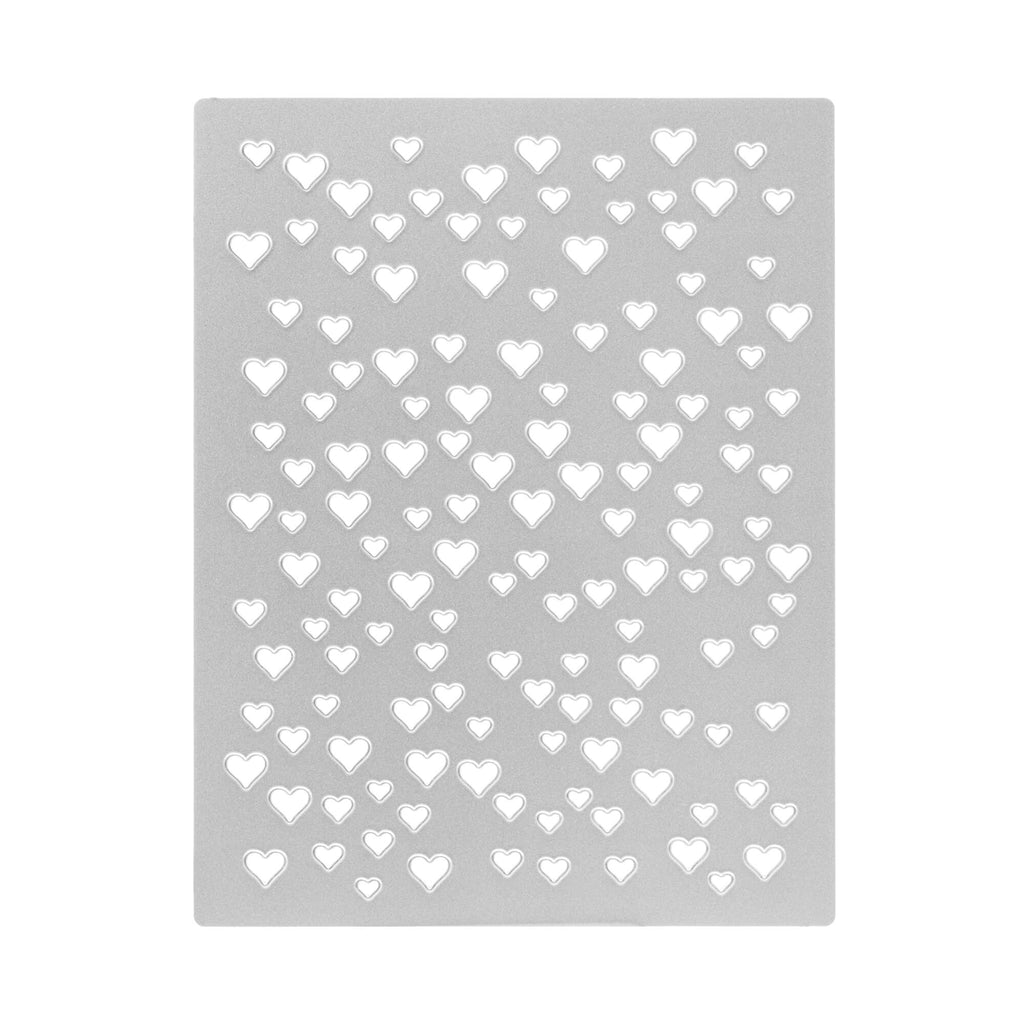 Eine Stanzschablone Platte mit Herzen von Stanzenshop.de, mit weißem Hintergrund.