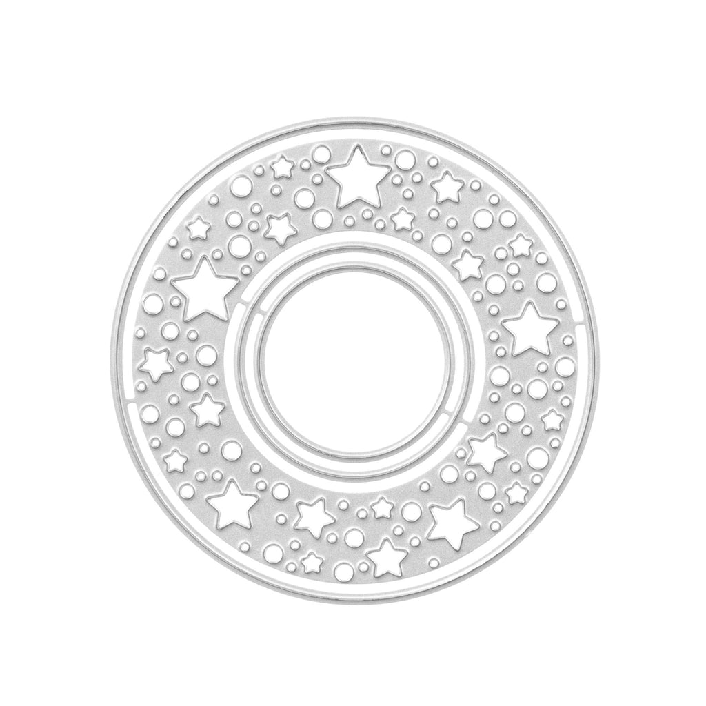 Eine weiße Stanzschablone Kreis aus Sternen mit Sternen darauf von Stanzenshop.de.