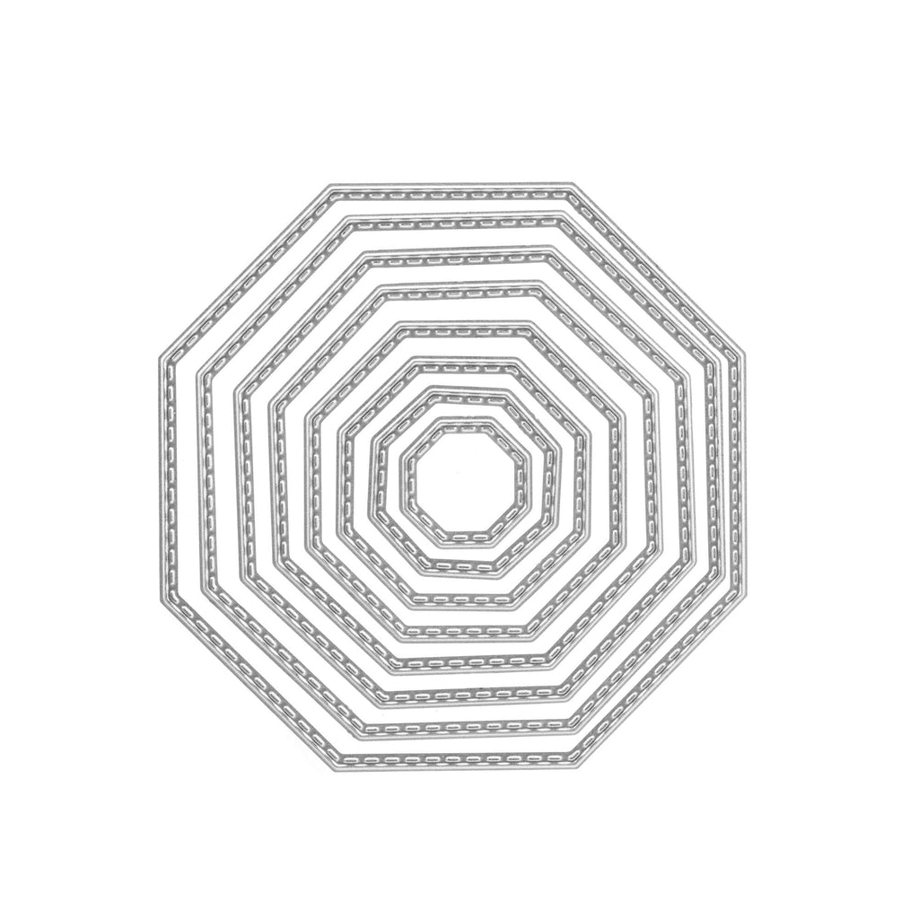 Ein Satz Stanzschablonen mit achteckigen Rahmen in acht verschiedenen Größen auf weißem Hintergrund, perfekt zum Basteln oder als Schablone (Stanzschablone) von Stanzenshop.de.