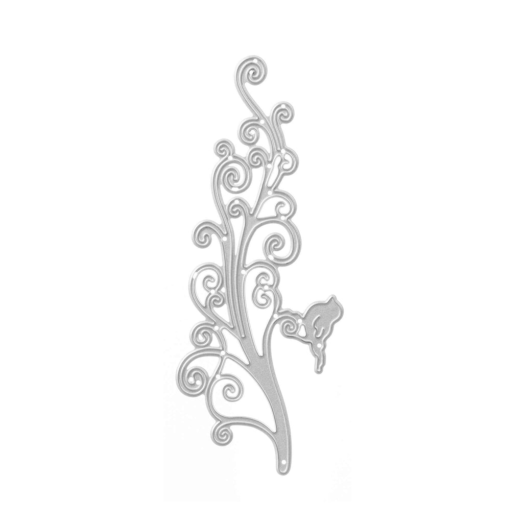 Eine Stanzschablone Zweig mit einem Vogel, erstellt mit einer Stanzmaschine von Stanzenshop.de, für ein wunderschönes Bastelergebnis.