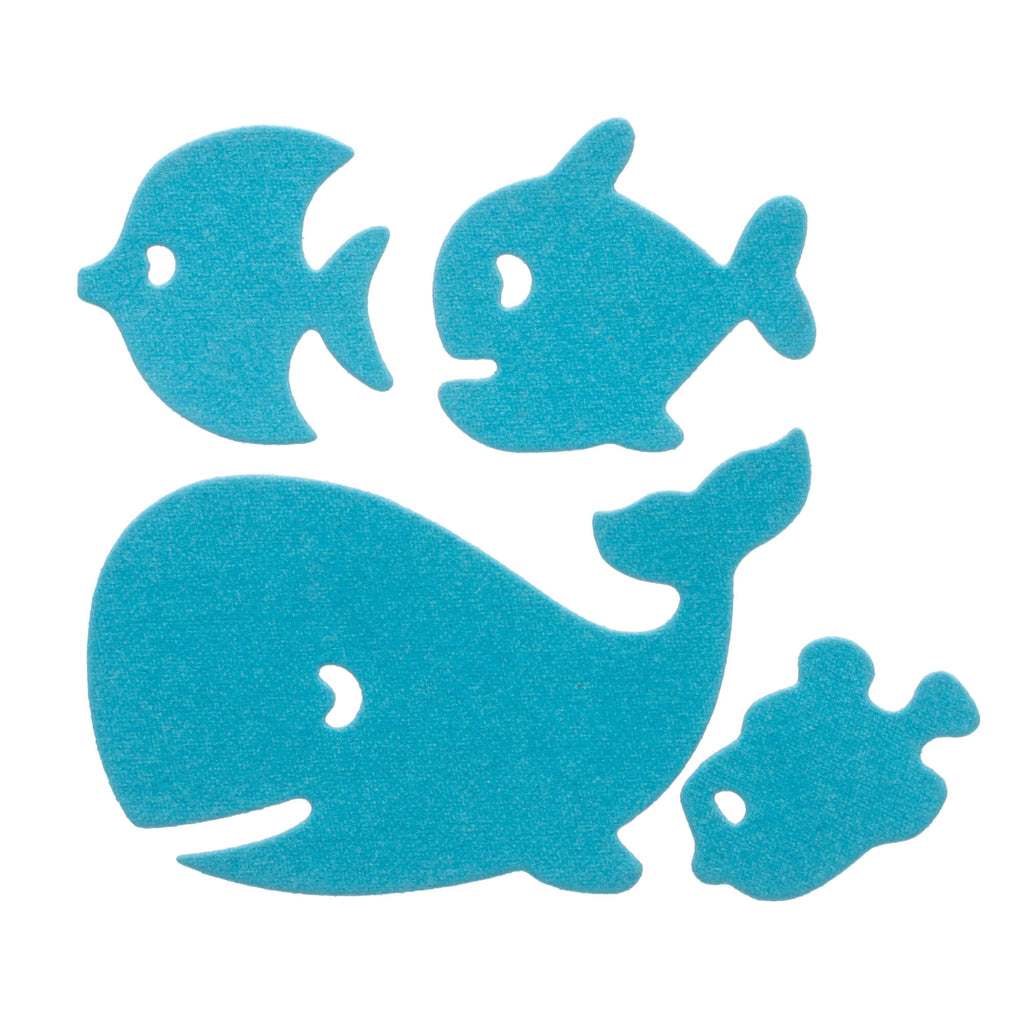 Eine Reihe von blauen Stanzschablonen des Produkts „Stanzschablone Wal und drei Fische“ der Marke „Stanzenshop.de“.