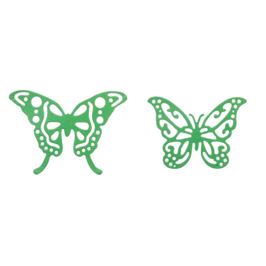 Zwei Stanzschablonen: Zwei Schmetterlinge von Stanzenshop.de auf weißem Hintergrund.