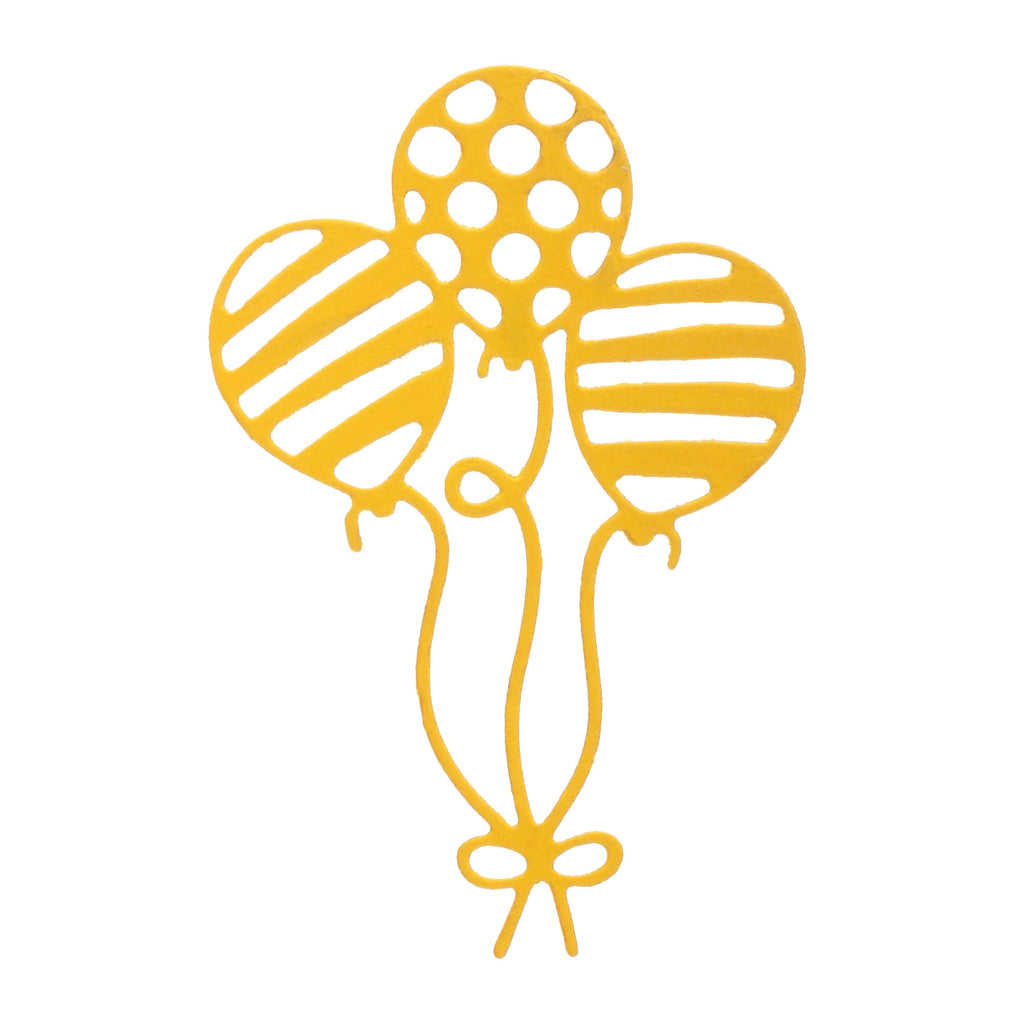 Die Stanzschablone Drei Luftballons mit Muster von Stanzenshop.de, perfekt für Geburtstage und Feiern, zeigt gelbe Luftballons mit Punkten auf weißem Hintergrund.