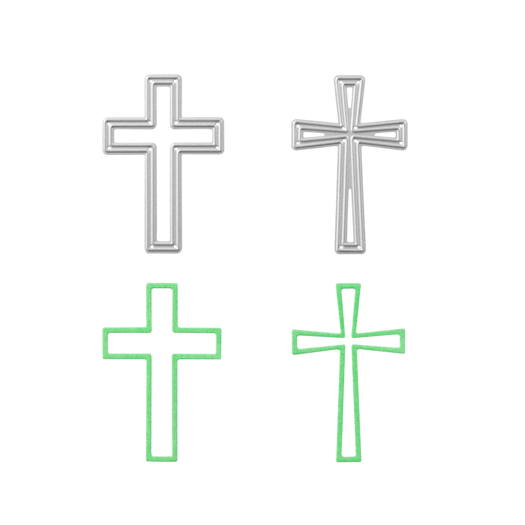 Vier Kreuze erstellt mit einer Stanzschablone Zwei Kreuze von Stanzenshop.de auf weißem Hintergrund.