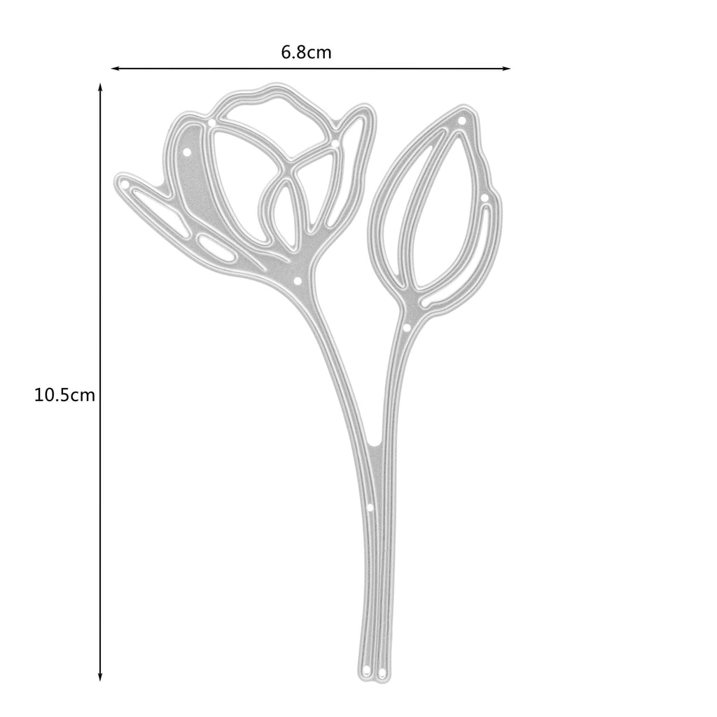 Ein Diagramm, das die Maße der Stanzschablone Blume mit zwei Blüten von Stanzenshop.de zeigt.