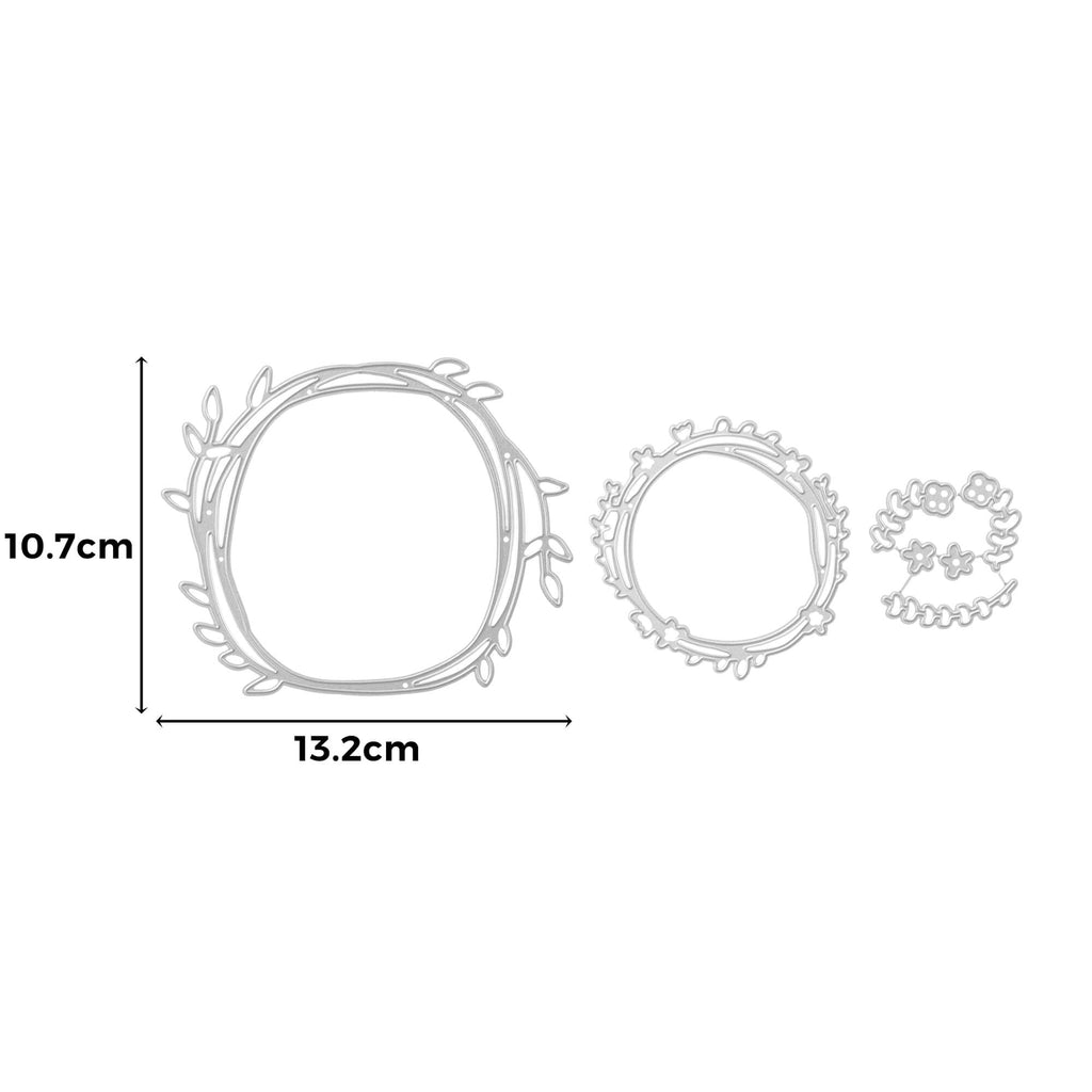 Ein Diagramm, das die Größe einer Stanzschablone Zwei Kreise mit Blumen von Stanzenshop.de zeigt.