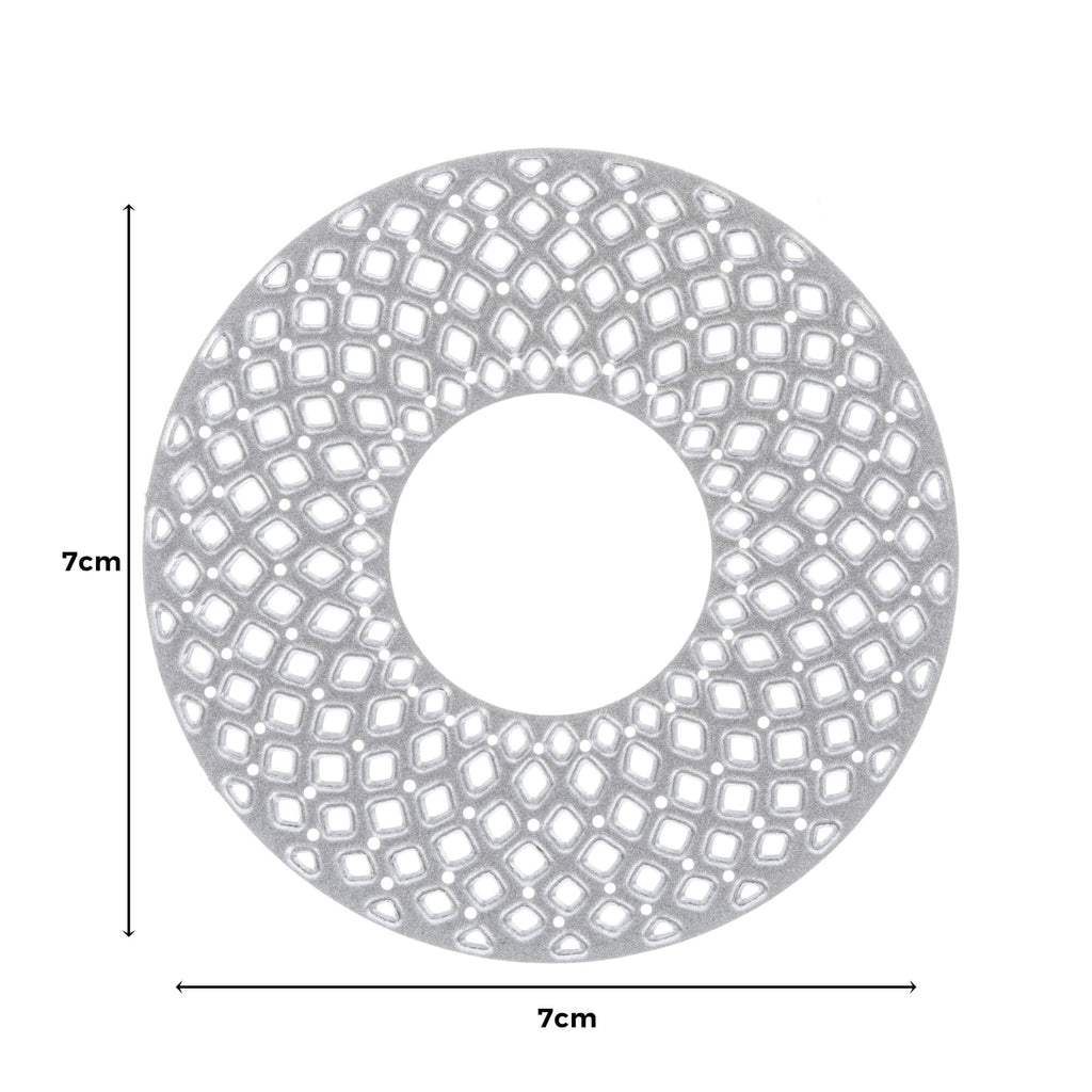 Ein Bild einer Stanzschablone Kreis mit Löchern von Stanzenshop.de mit einem Muster darauf.