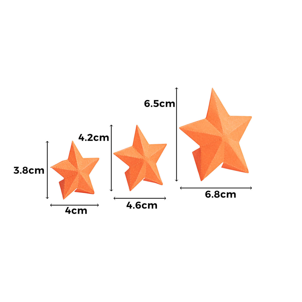 Die Größe einer Stanzschablone: Drei Sterne (dreidimensional) von Stanzenshop.de und ihre Maße.