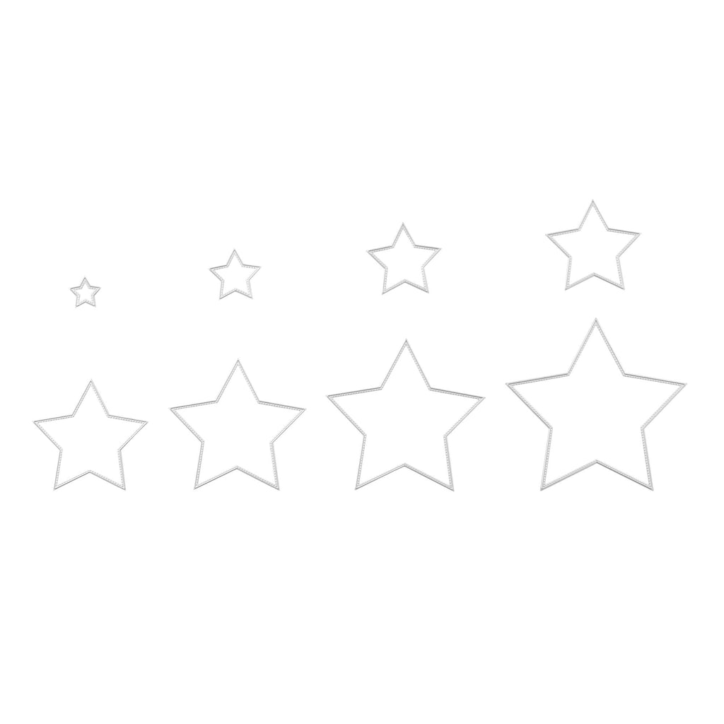 Fünf Stanzschablonen: Acht verschiedene Sterne in einer Reihe auf weißem Hintergrund von Stanzenshop.de.