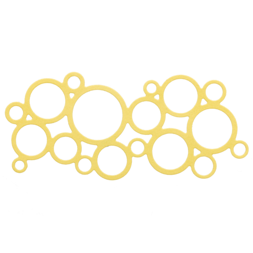 Ein Satz gelber Kreise auf weißem Hintergrund, perfekt zum Hinzufügen von Stanzschablonen mit mehreren Kreisen aneinander zu Ihren Projekten mit Stanzmaschinen von Stanzenshop.de.