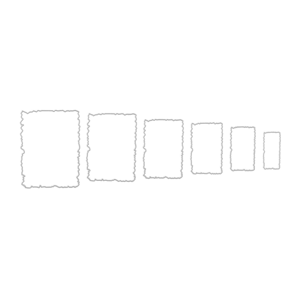 Eine Reihe von Quadraten mit den sechs gewellten Rahmen in verschiedenen Größen Stanzschablone von Stanzenshop.de.
