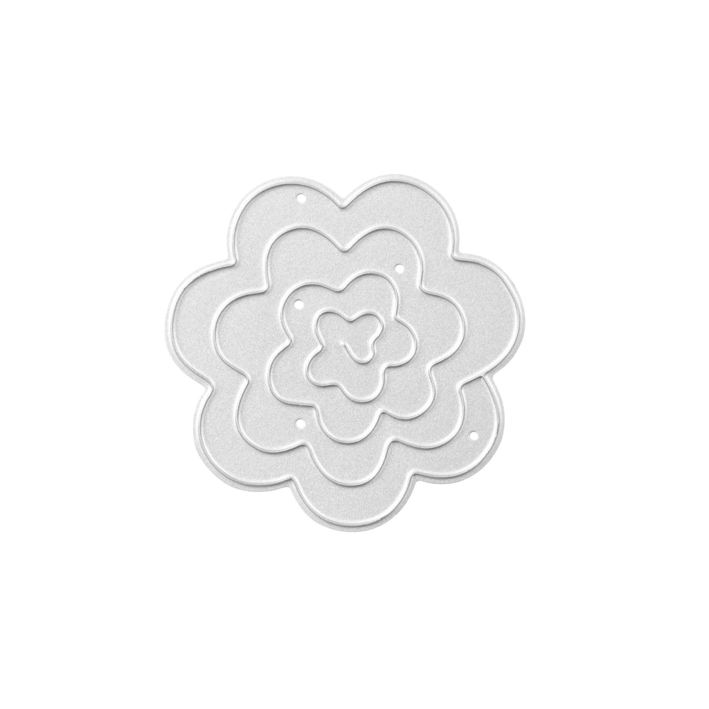 Eine weiße Blume auf weißem Hintergrund, mit einer zarten Silhouette, erstellt mit der Stanzschablone Rosenblüte-Technik von Stanzenshop.de. Das Endergebnis ist ein wunderschönes und aufwendiges Bastelergebnis, das für verschiedene Zwecke genutzt werden kann.