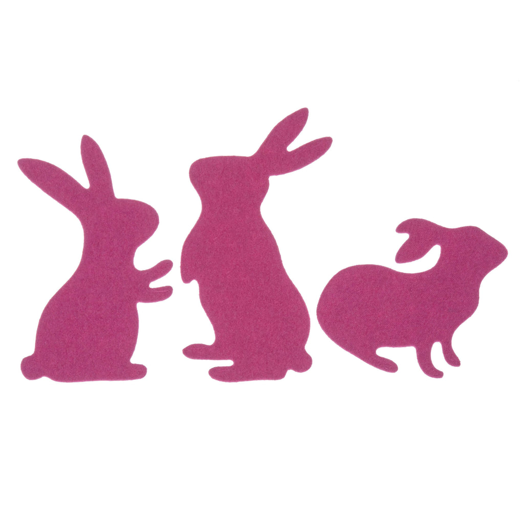 Drei Stanzen günstige Stanzschablonen: Drei verschiedene Kaninchen-Silhouetten auf weißem Hintergrund von Stanzenshop.de.