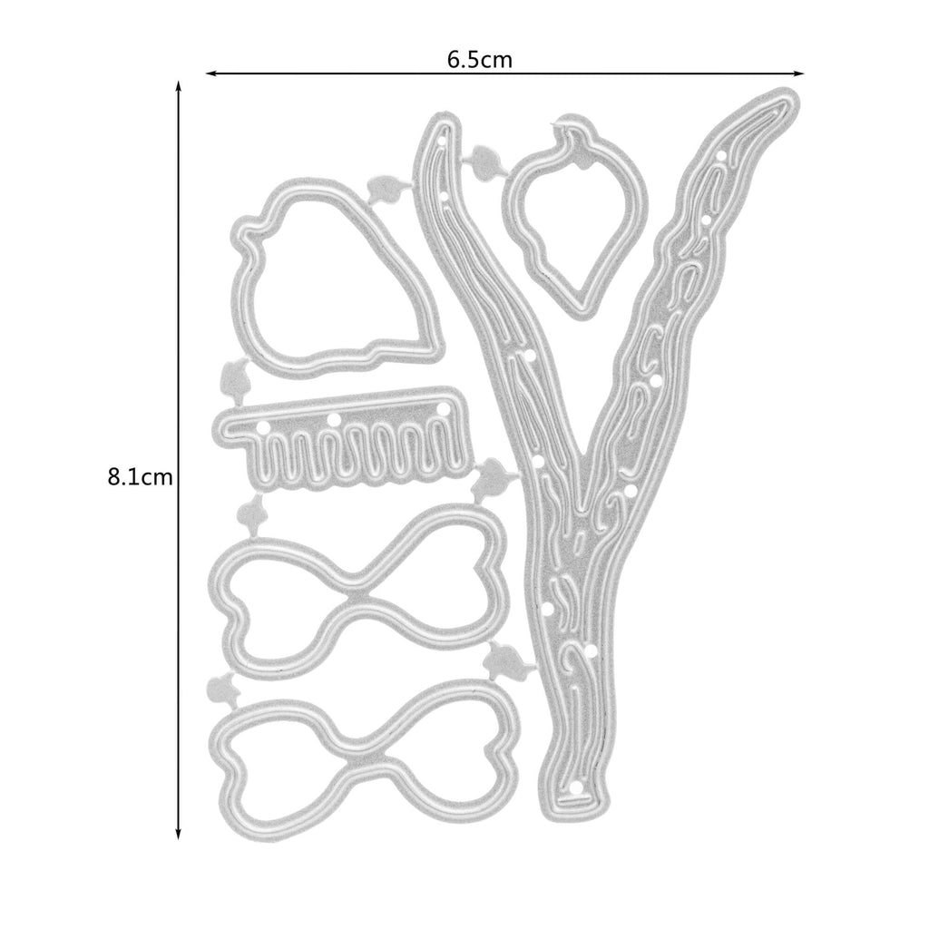 Ein Diagramm, das die Teile einer Stanzschablone „Baum mit Blüten“ von Stanzenshop.de zeigt.