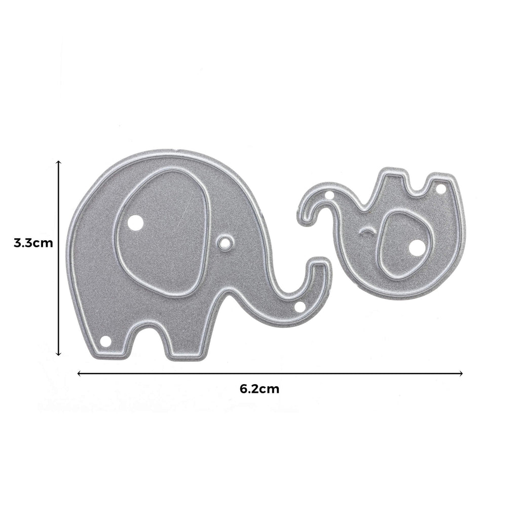 Ein Set aus zwei Elefanten aus Metall mit präzisen Maßen für den Einsatz in Stanzmaschinen, genannt „Stanzschablone Zwei Elefanten“ von Stanzenshop.de.