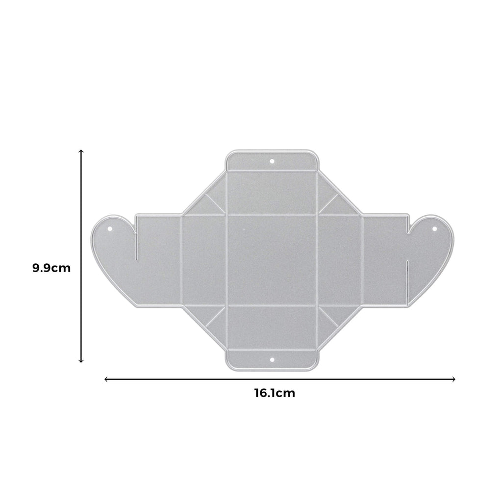 Ein Diagramm, das die Abmessungen einer Stanzschablone: Schachtel in Herzform von Stanzenshop.de zeigt.