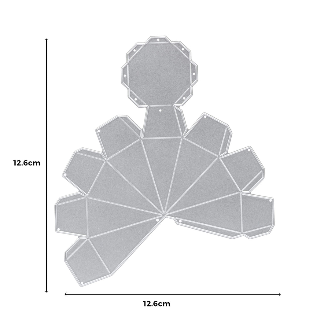 Eine Stanzschablone, die die Maße einer kleinen Diamantschachtel von Stanzenshop.de zeigt.