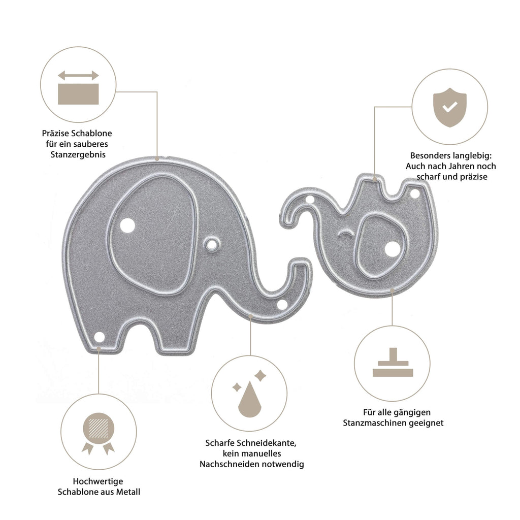 Eine Illustration eines Elefanten mit Stanzschablone Zwei Elefanten von Stanzenshop.de und stanzmaschinen.