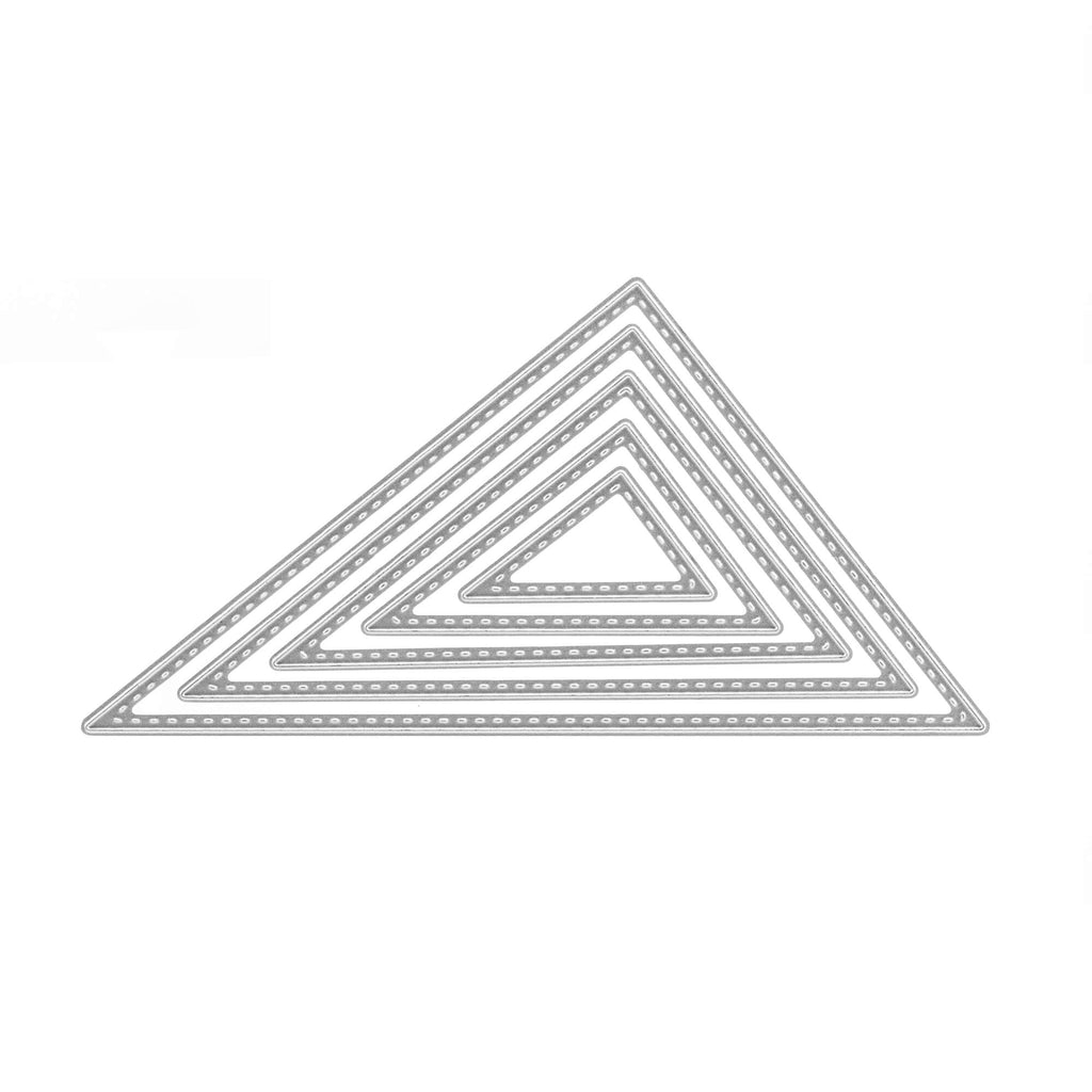 Ein Set Stanzschablone Fünf Dreiecke mit gesticktem Rand von Stanzenshop.de auf weißem Hintergrund, perfekt für Bastel- und Stanzaktivitäten.