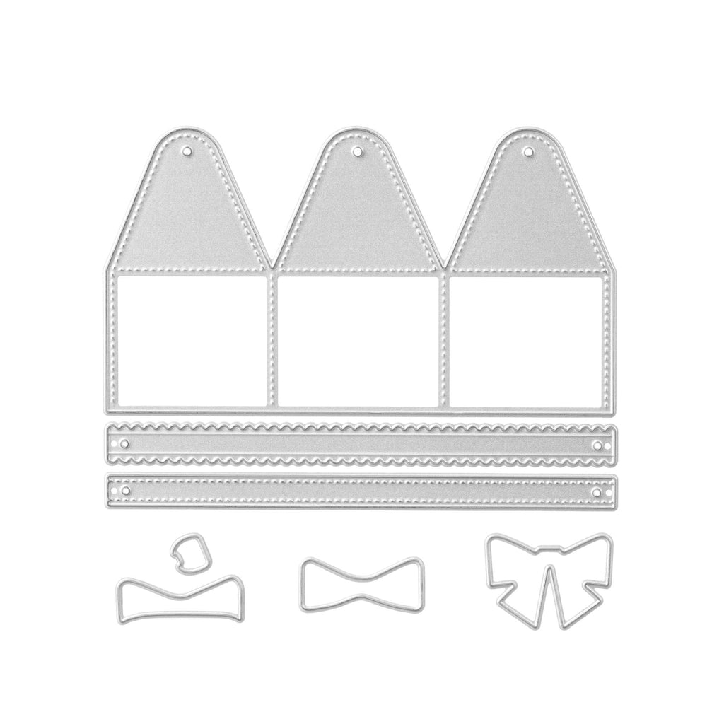 Ein Stanzschablone Bastelset für einen Korb von Stanzenshop.de mit Schleifen und Schleifen auf weißem Hintergrund.