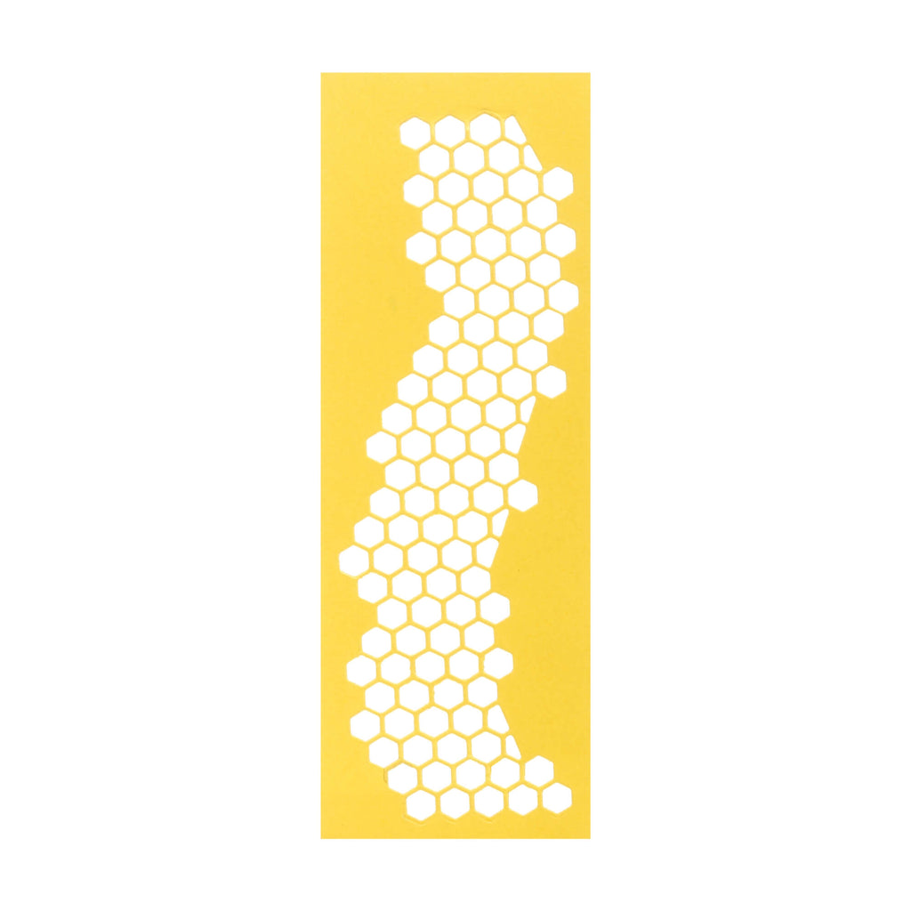 Ein gelb-weißes Wabenmuster auf weißem Hintergrund, mit der Stanzschablone: Muster in Wabenform von Stanzenshop.de.