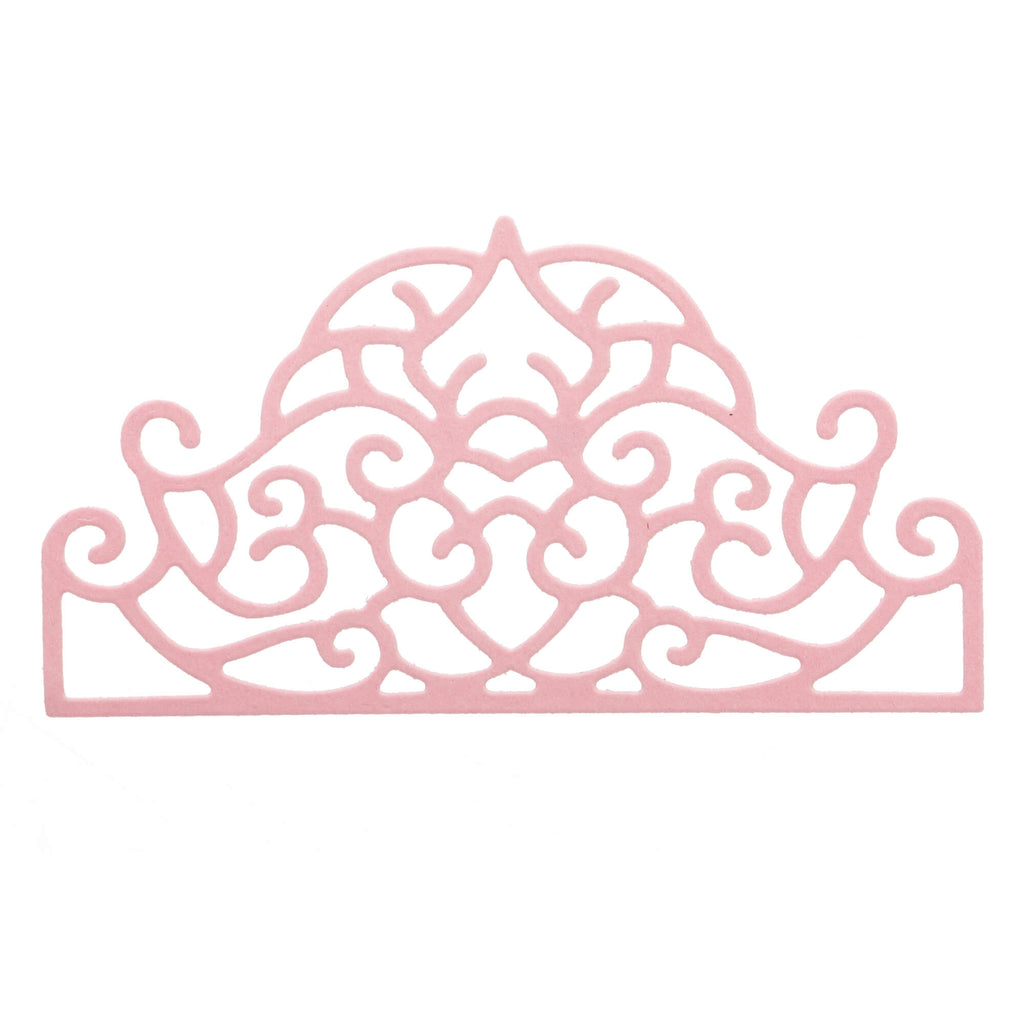 Eine rosa dekorative Stanzschablone: Spitzenrand mit Wirbeln von Stanzenshop.de.