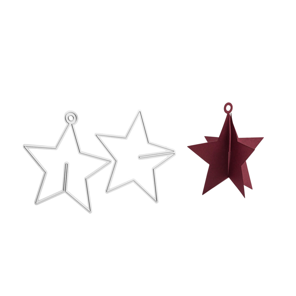 Drei Stanzschablone 3D-Stern-Ornamente auf weißem Hintergrund von Stanzenshop.de.