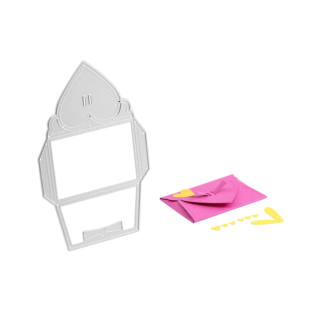 Ein Stanzschablone Liebesbrief von Stanzenshop.de mit einem rosa Umschlag und einem Stück Papier.