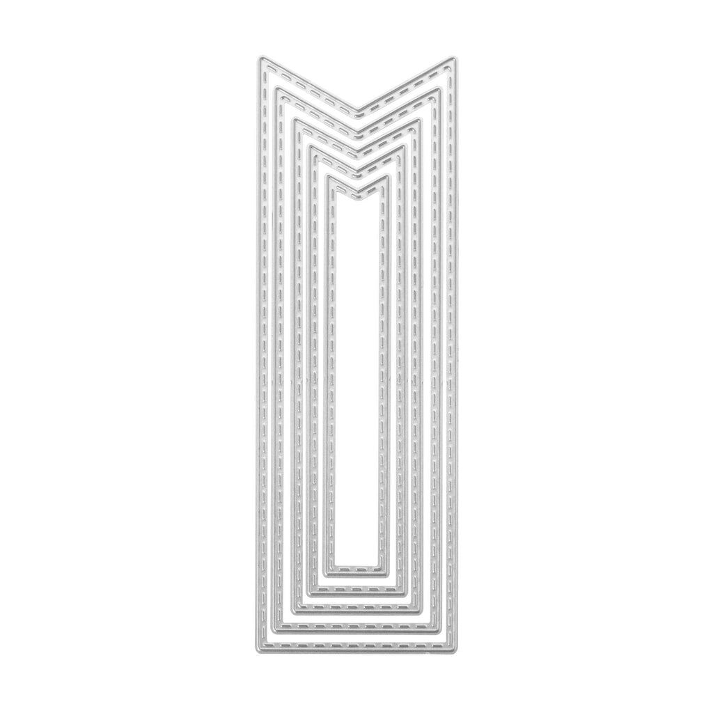 Ein silberner Buchstabe m auf weißem Hintergrund erscheint als atemberaubende Stanzschablone Fünf lange Wimpel von Stanzenshop.de. Das elegante Design integriert nahtlos das SEO-Keyword Stanze.