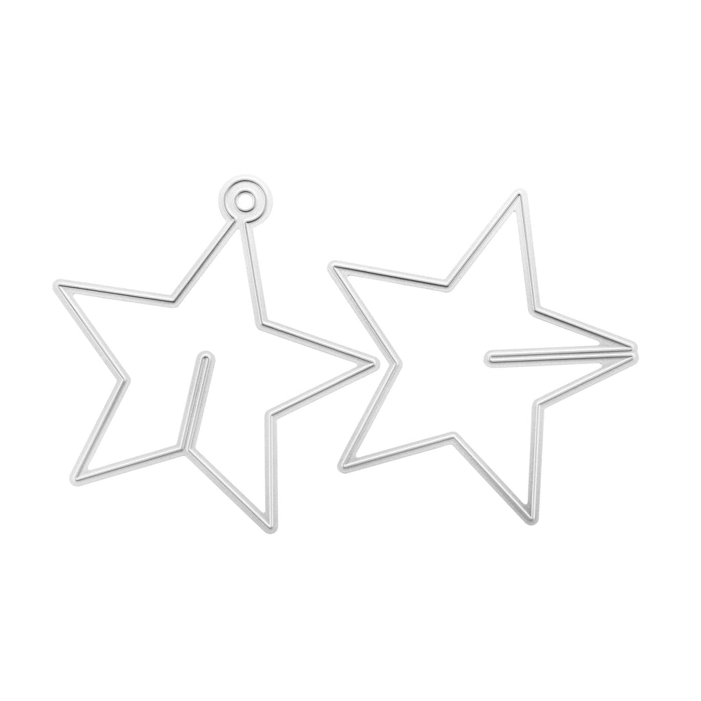 Zwei Stanzenshop.de Stanzschablone 3D Sternförmige Ohrringe auf weißem Hintergrund mit Wintermotiven.