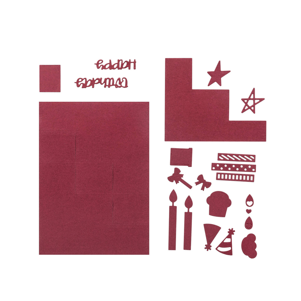 Ein Stanz-Geburtstagsschablonenset mit Rahmen von Stanzenshop.de: Ein Blatt Papier mit rotem Hintergrund und einem Stern darauf. Es kann für Scrapbooking oder Dekoration verwendet werden.