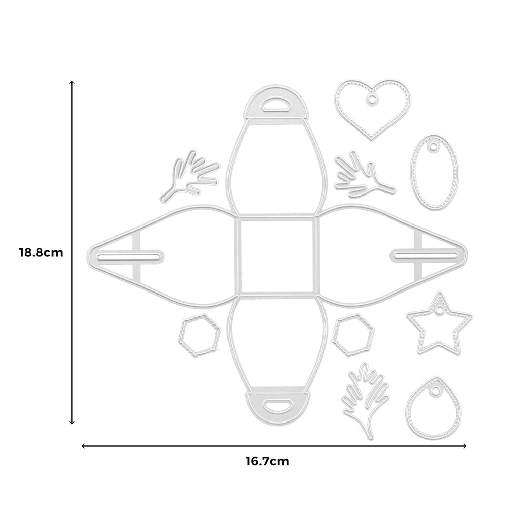 Ein Diagramm, das den Prozess des Ausschneidens einer Sternform mit der Stanzschablone Schmuckkästchen von Stanzenshop.de veranschaulicht.