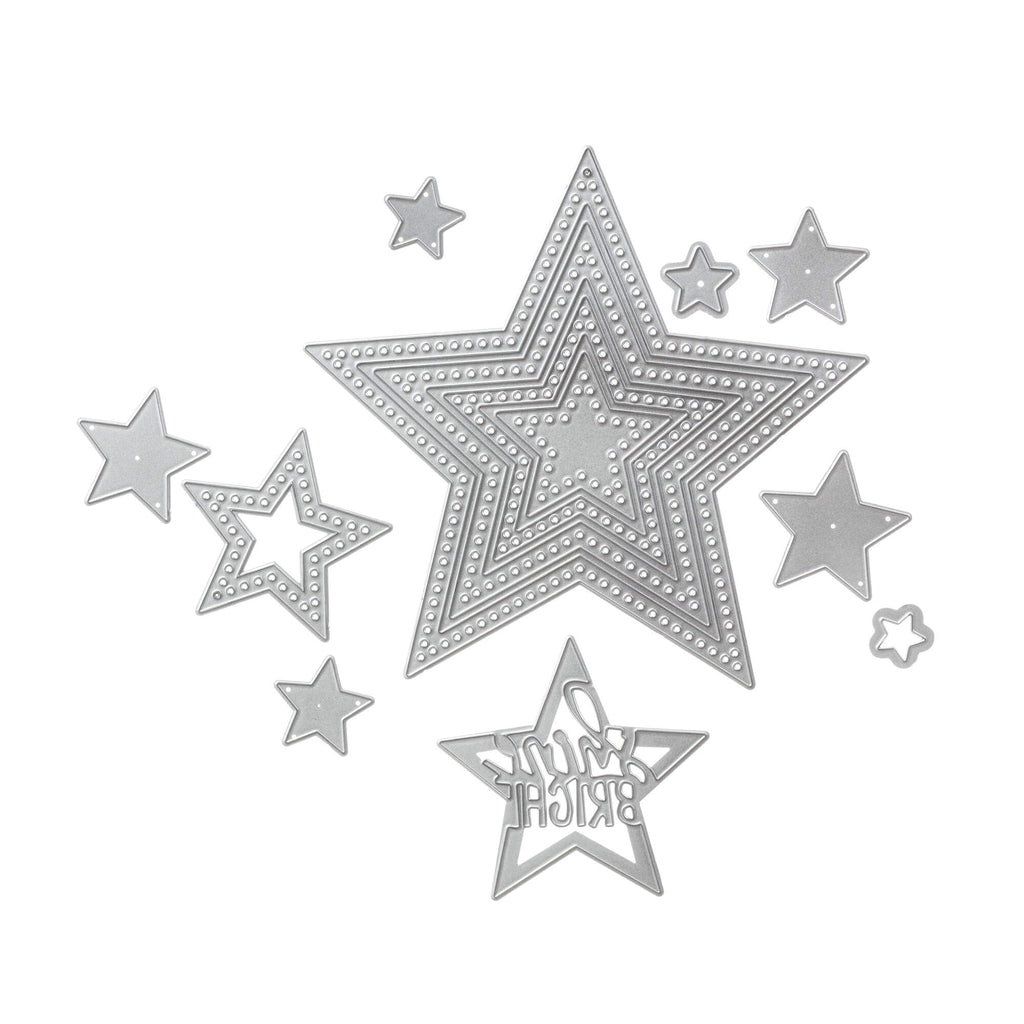 Ein Stanzenshop.de-Set Stanzschablone Set Sterne mit Punkten auf weißem Hintergrund.
