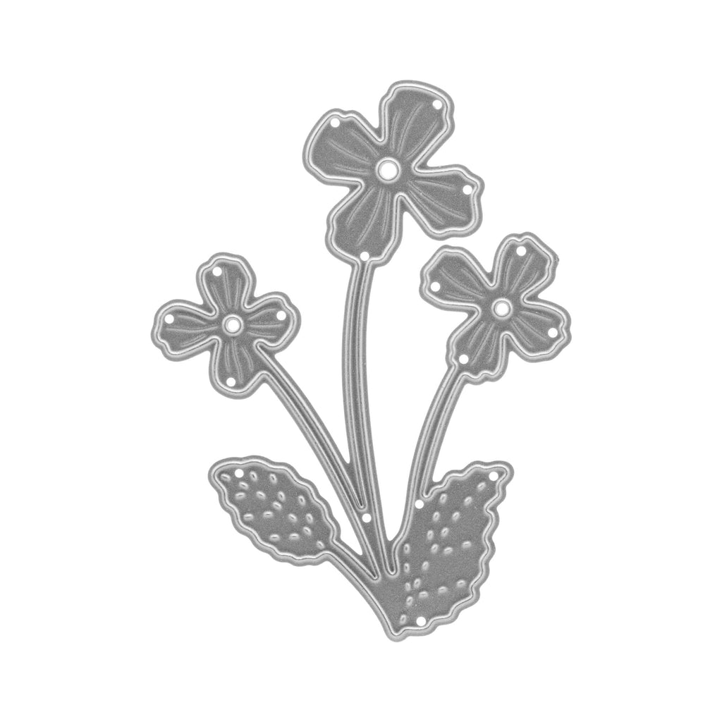 Auf weißem Hintergrund ist eine Stanzschablone von Stanzenshop.de abgebildet, die eine kleine Blume mit drei Blüten zeigt.