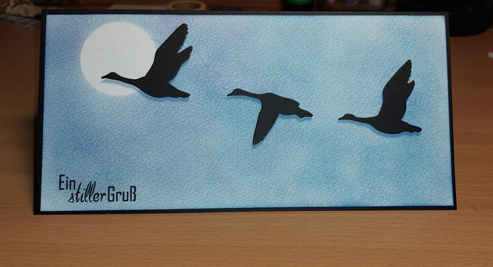 Inspiration Stanzschablone fliegende Wildgänse im Set