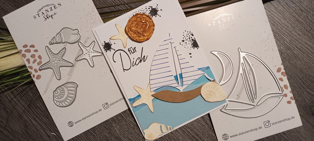 Inspiration Stanzschablone Zwei Muscheln und zwei Seesterne