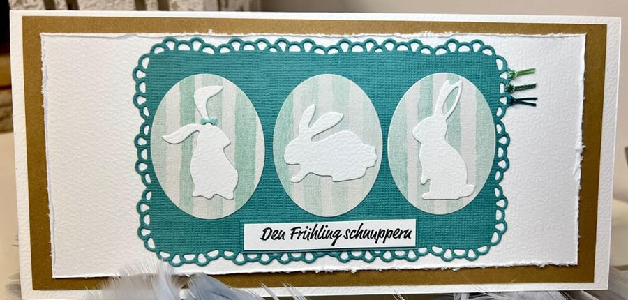 Größenangabe für Stanzschablone Osterhasen Set mit acht Hasen