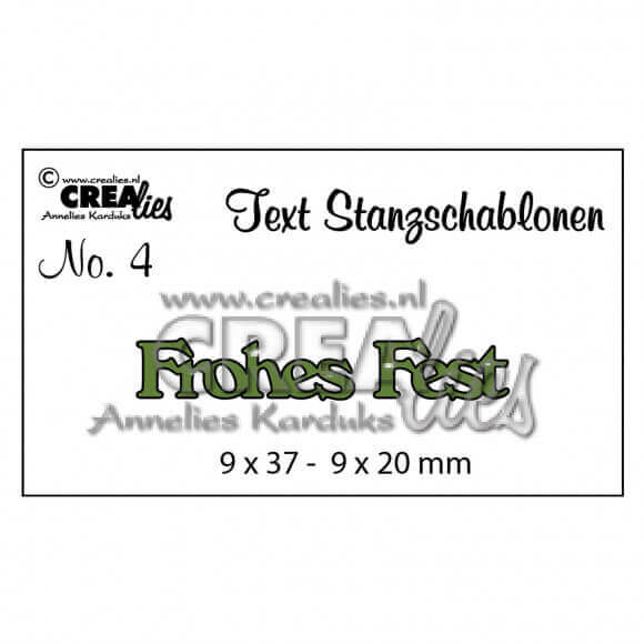 Crealies Stanzschablone Schriftzug "Frohes Fest" - Stanzschablone in grün, Größe 9x37 - 9x20 mm.