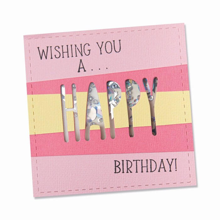 Ich wünsche Ihnen alles Gute zum Geburtstag Framelits Stanzschablonen-Set mit 5 Stück Stempeln Geburtstagsfenster von Olivia Rose Karte von Sizzix.