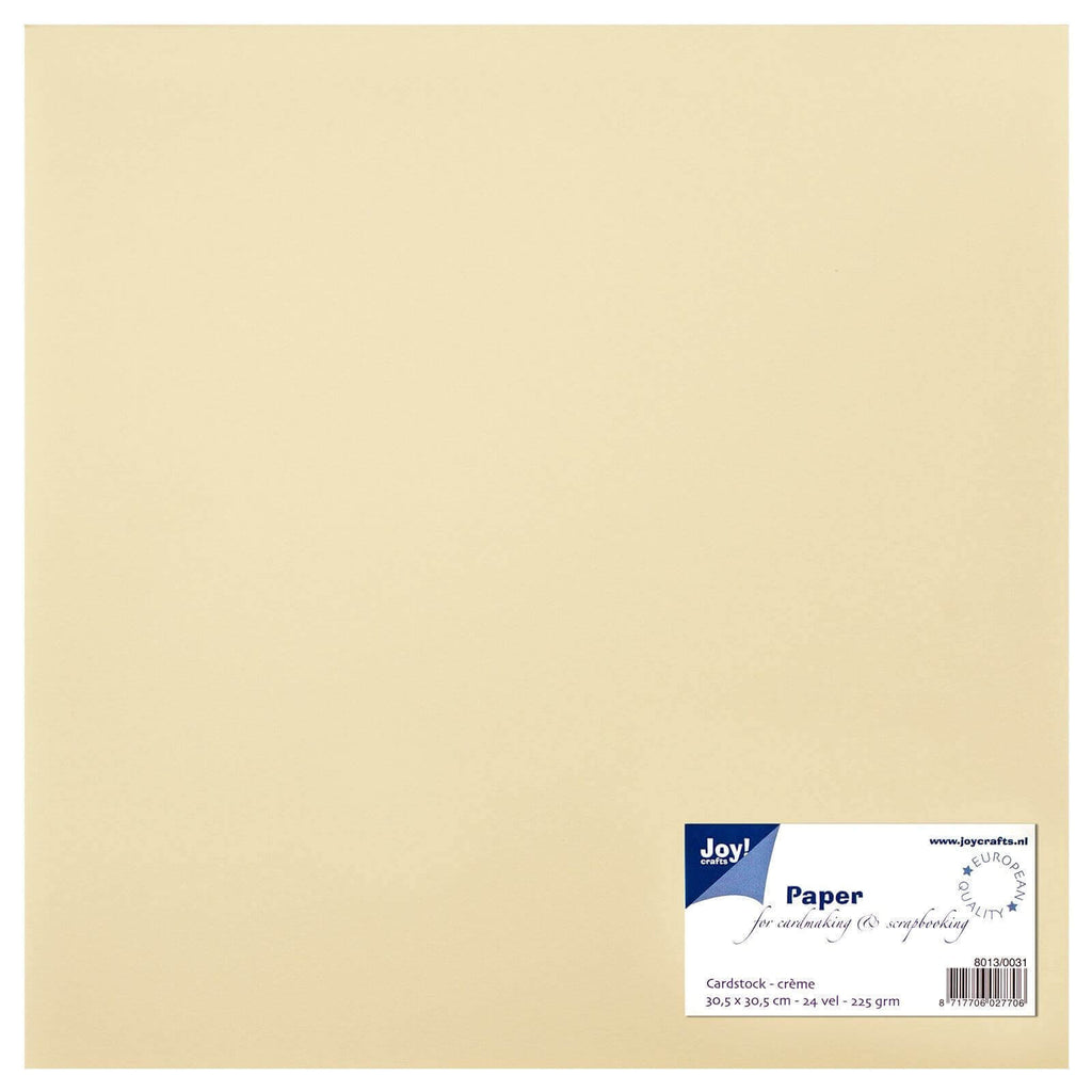 Ein Blatt Joy!Crafts Papierset 30,5x30,5cm 24 Blatt cremefarbenes Papier auf weißem Hintergrund.
