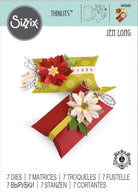 Zwei festliche Kissenschachteln - eine grün, eine rot - jeweils mit einem Weihnachtsstern aus Papier, hergestellt mit dem Sizzix Pillowbox und Poinsettias von Jen Long Thinlits Stanzen Set, 7er Packung von Sizzix. Perfekt für kreative Projekte mit Ihrer Big Shot!.