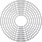 Das Sizzix Stanzformen-Set Framelits(TM) Circles von Sizzix enthält neun konzentrische Metallstanzen (Ø 3-10,7 cm), die präzise Kreisformen erzeugen - perfekt für verschiedene Bastel- und Designprojekte.