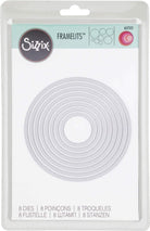 Das Sizzix Stanzformen-Set Framelits(TM) Circles Ø 3-10,7 cm enthält 8 Metallkreisstanzen in verschiedenen Größen. Die Verpackung von Sizzix besteht aus Kunststoff und Karton und enthält detaillierte Produktinformationen für Sie.
