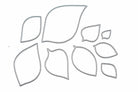 Die Stanzenshop.de Stanzschablone: Blätter in verschiedenen Größen bietet neun umrissene Blattformen auf weißem Hintergrund, ideal für Basteln oder als einzigartige Blätterstanzen-Designvorlage.