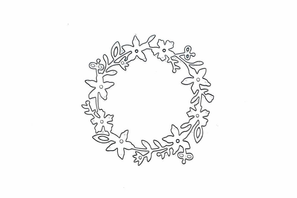 Eine Blumenkranzzeichnung auf weißem Hintergrund, erstellt mit einer Stanzschablone Blumenkranz von Stanzenshop.de.