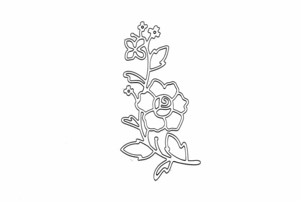 Eine Zeichnung der Stanzschablone Blumenzweig von Stanzenshop.de auf weißem Hintergrund.