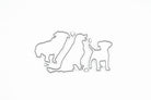Die Stanzschablone Drei Hunde von Stanzenshop.de zeigt drei Metallstempel in verschiedenen Hundeformen, ideal zum Basteln und Backen, elegant auf weißem Hintergrund.