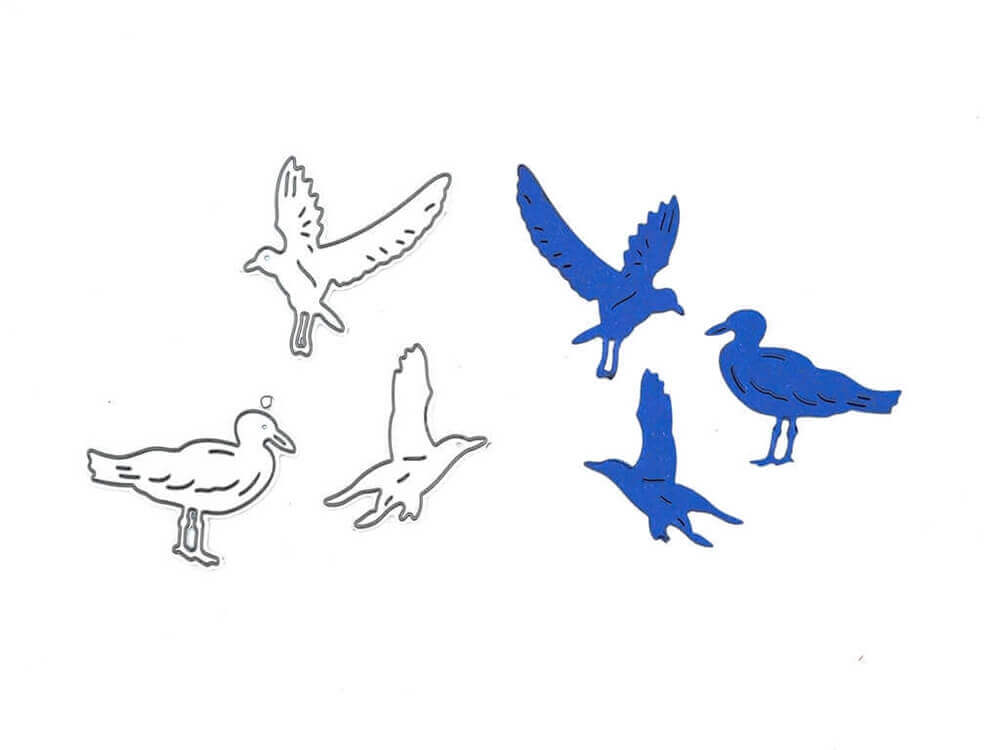 Eine Zeichnung einer Stanzschablone Drei Möwen, Tiere, Vögel, Meer, eine Möwe, eine Möwe und eine Möwe.
