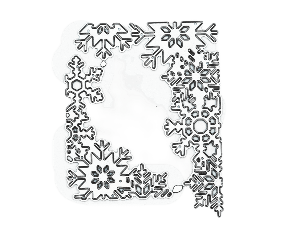 Die Stanzschablone Ecke aus Schneekristallen von Stanzenshop.de zeichnet sich durch filigrane, miteinander verbundene Schneeflockenmuster entlang des Randes aus - ideal für winterliche Bastelprojekte und zum Setzen eleganter Akzente.
